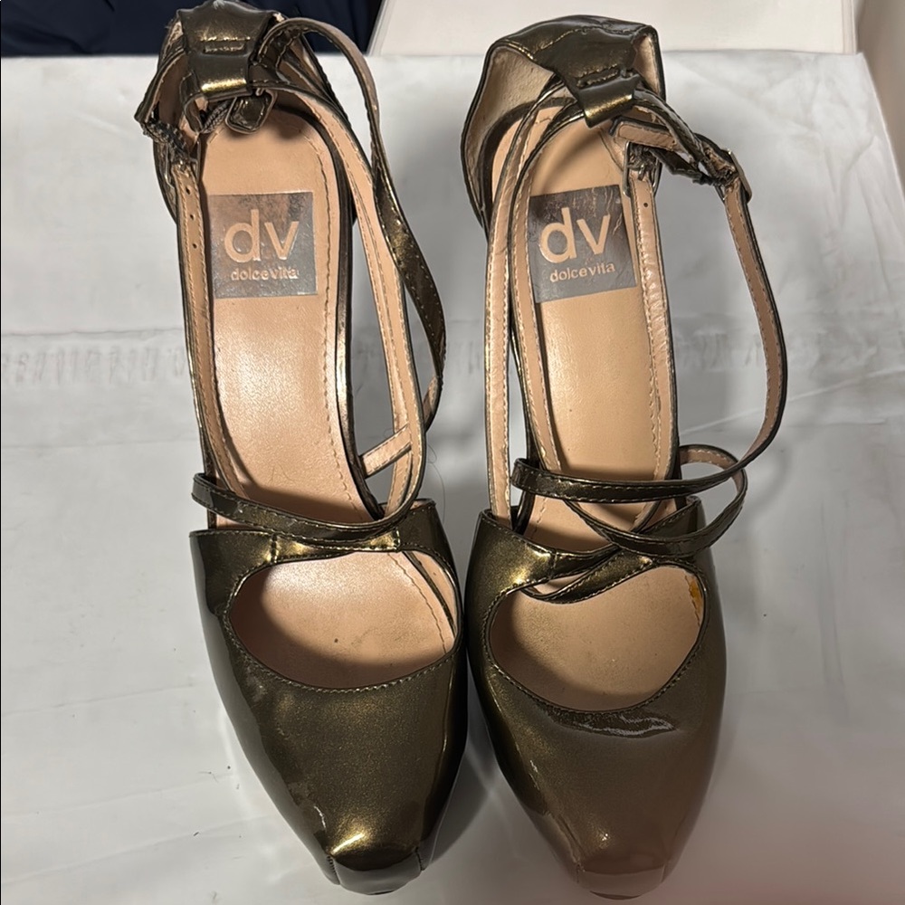 Dolce Vita Gold Stiletto Heels with Strappy Design